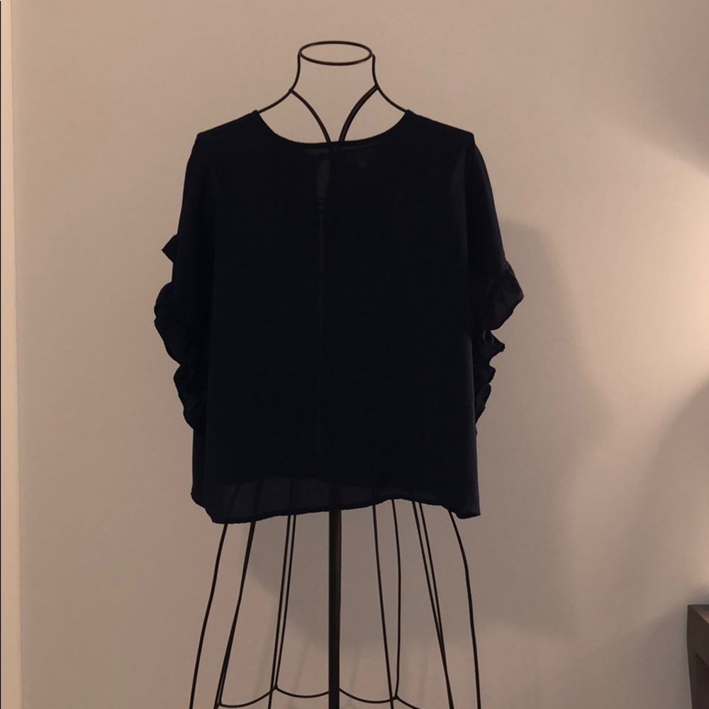 GB Navy Ruffle Blouse